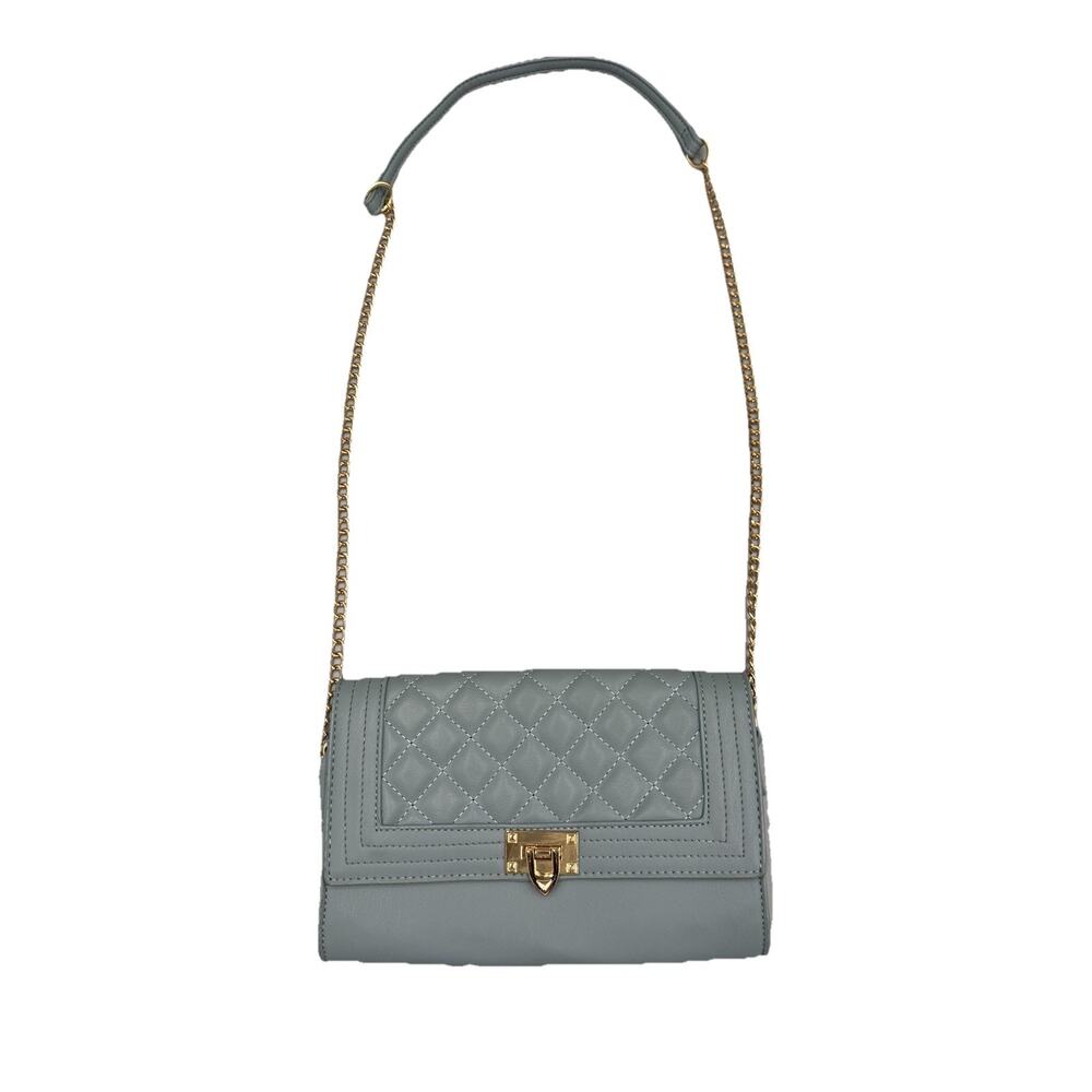 Olivia Miller Gray Quilted Shoulder Bag Gold Color Chain Strap Turn Lock Closure